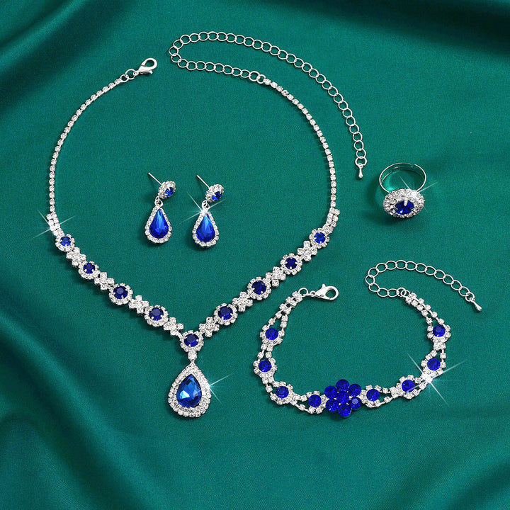 Luxury Evening Gemstone Jewelry Set (4-Piece Necklace Earrings Bracelet Ring)