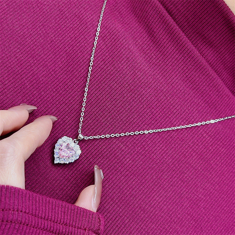 Pink Diamond Heart Halo Jewelry Set (Sweet-Cool Girlish Heart Light Luxury Style)