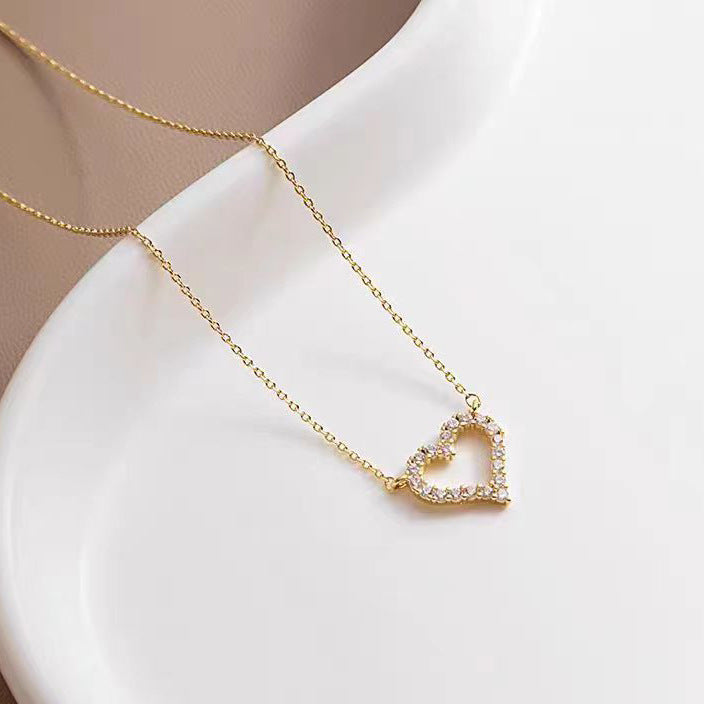 Open Heart Pavé Pendant Necklace Set (Light Luxury Niche Minimalist Choker)