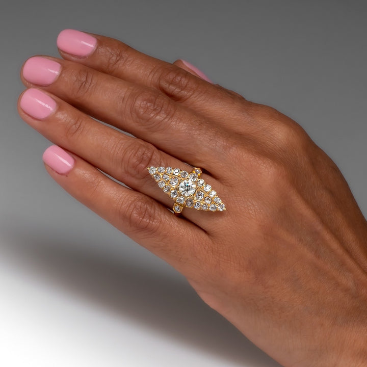 Gold Marquise‑Shaped Full‑Pave Diamond Ring