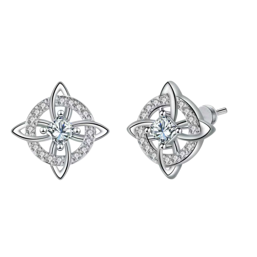 Witch's Knot Birthstone Stud Earrings (12 Colors Silver Tone Jewelry)