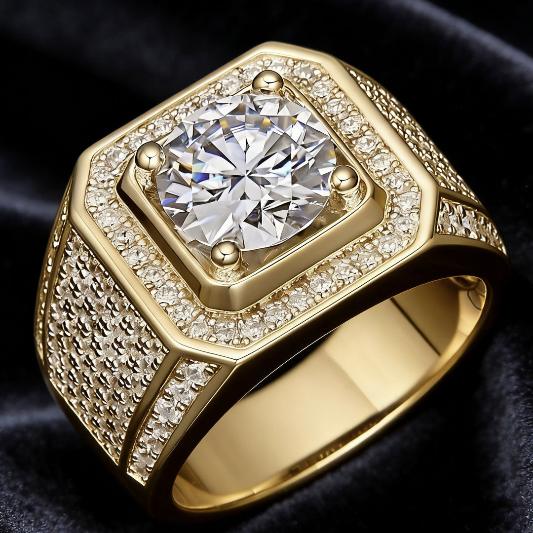Heavy Square Halo Main Stone Men Ring, European Wide Full Paved Diamond Business Statement Band for Men