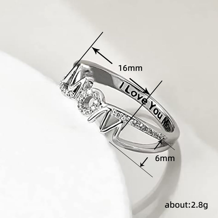MOM Letter Diamond Mom Ring (Mother's Day Gratitude Gift Band)