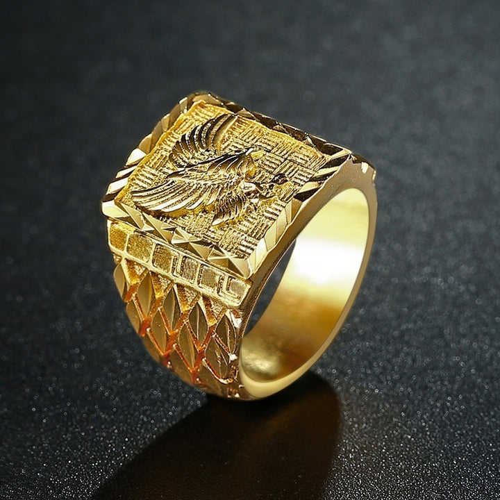 Embossed Eagle Wide‑Band Men’s Gold‑Tone Ring