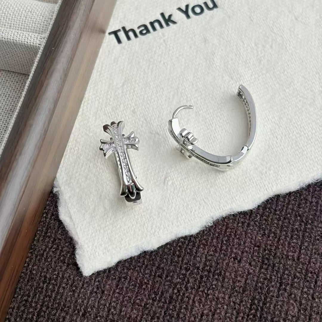Vintage Cross Pavé Huggie Earrings (Light Luxury Niche Edgy Sweet Earrings)