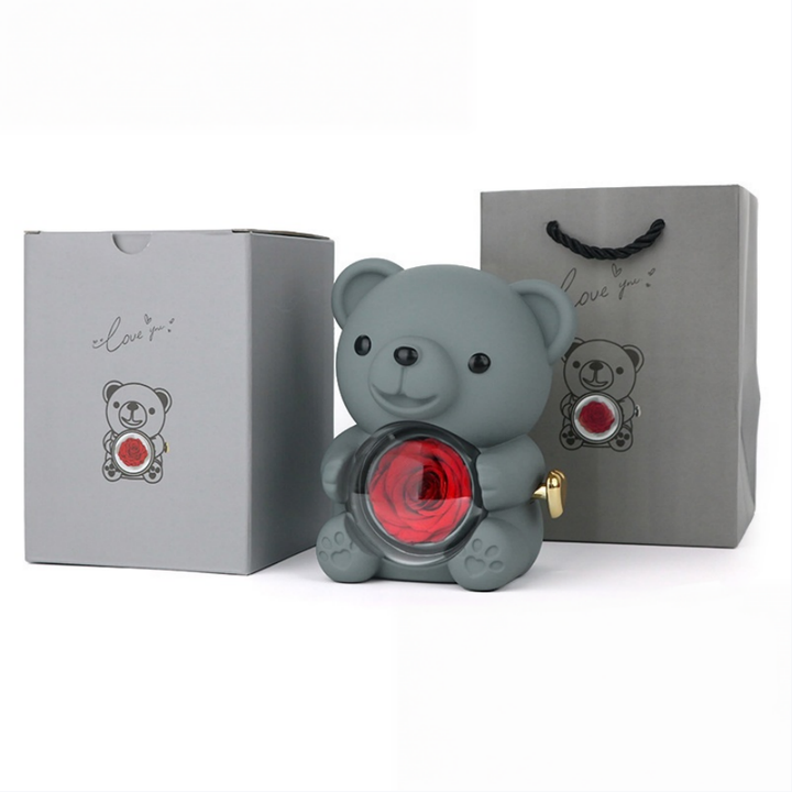 Preserved Rose Bear Jewelry Music Gift Box Set, Multiple‑Color Options
