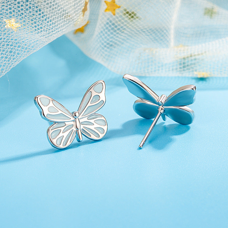 S925 Silver Luminous Butterfly Stud Earrings