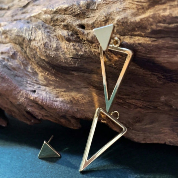 S925 Silver Geometric Double Triangle Earrings, Minimalist Hollow Triangle Drop Earrings in Gold & Silver