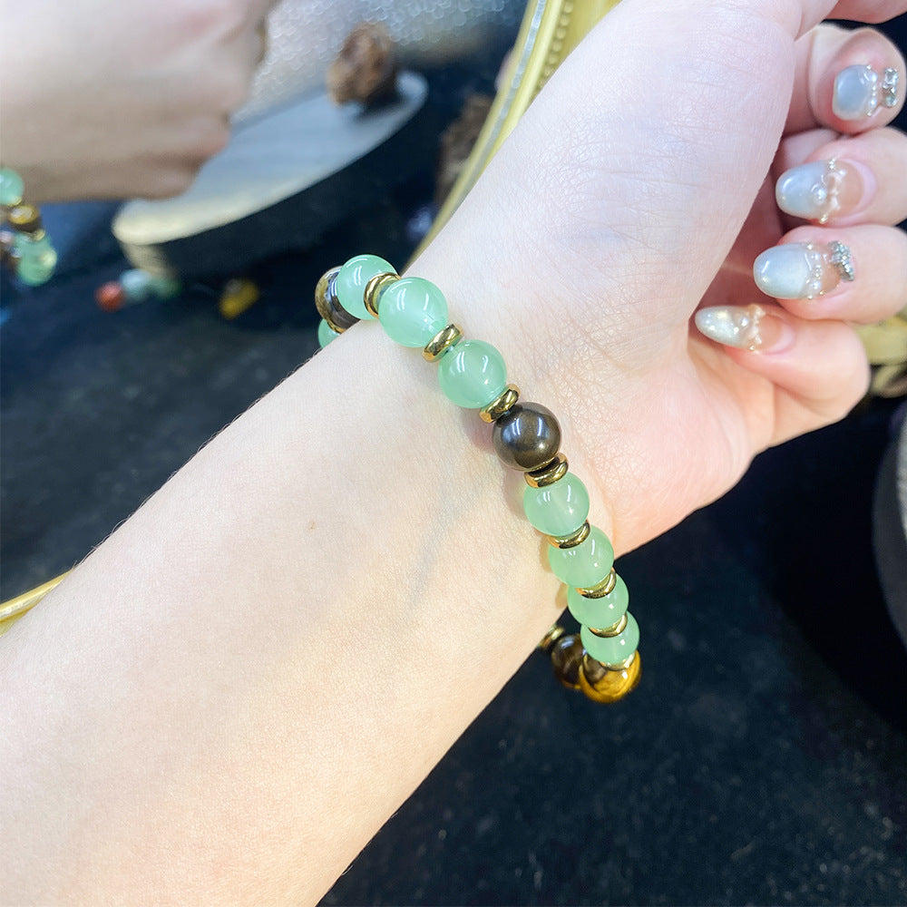 Natural Aventurine & Tiger's Eye Beaded Bracelet (Crystal Healing Stretch Bangle)