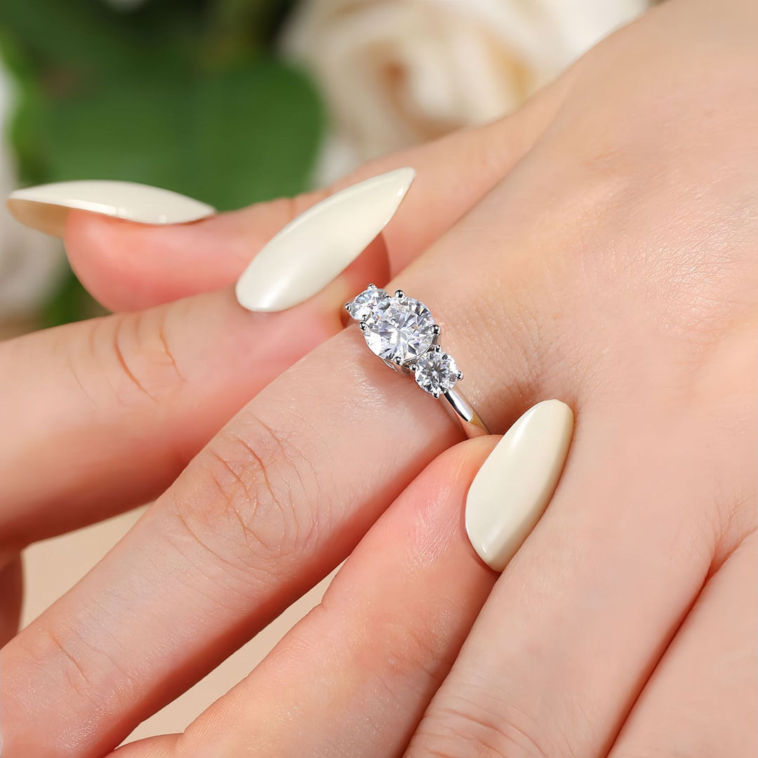 Three-Stone & Half-Eternity Wedding Ring Set (Luxury Classic Timeless Couple Bands)