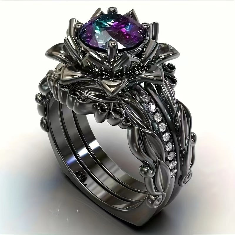 Rose Black Diamond 3-Piece Ring Set