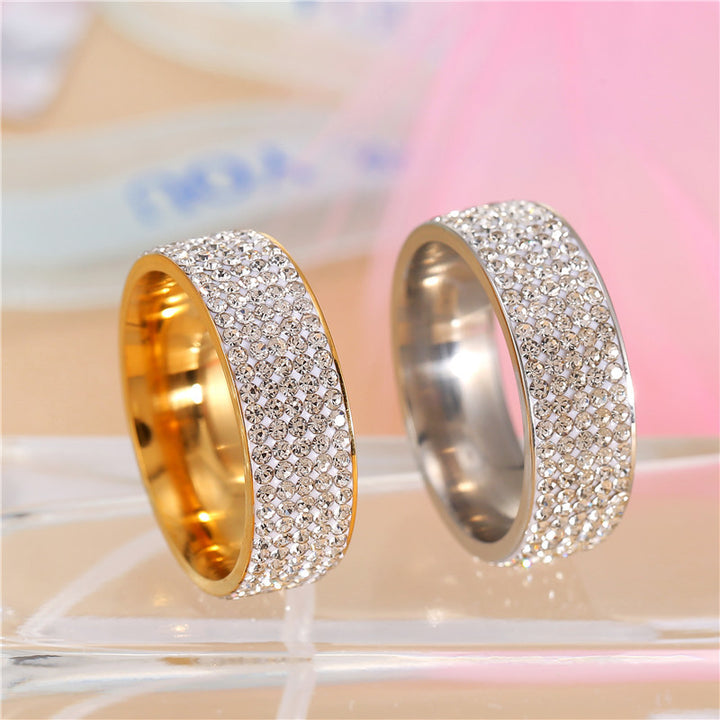 5 Rows Full Paved Diamond Wide Eternity Sterling Silver Ring, Bling Micro Pave Band Gold Silver Unisex Hip Hop Ring