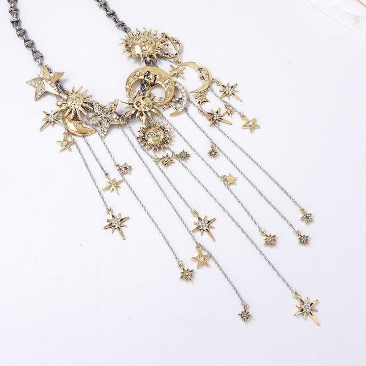 Vintage Sun Moon Star Tassel Choker