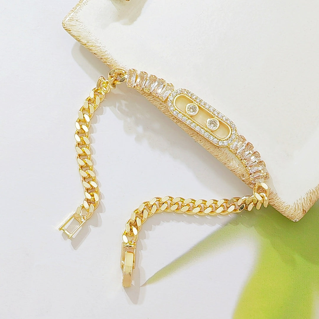 Luxury Sliding Paved Diamond Cuban Bracelet, Rectangular Inlaid Diamond Spliced Bracelet for Women