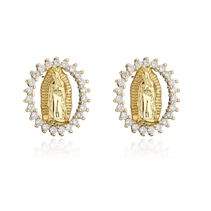 Our Lady Gemstone Stud Set (Light Luxury Niche Religious Earrings)