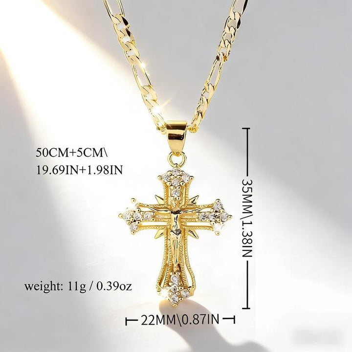 Pavé Jesus Cross Figaro Chain Necklace (Luxury Vintage Religious Choker)