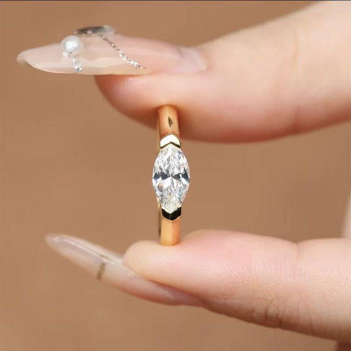 Marquise‑Cut Bezel‑Set Solitaire Ring, Two‑Tone Options