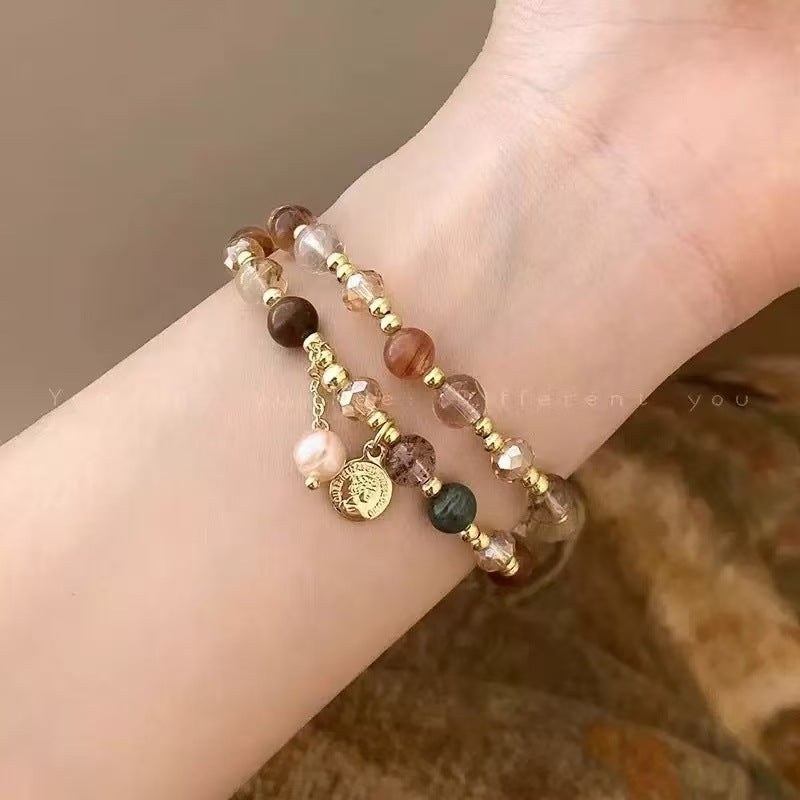 Multicolored Rutilated Quartz Double‑Layer Beaded Bracelet