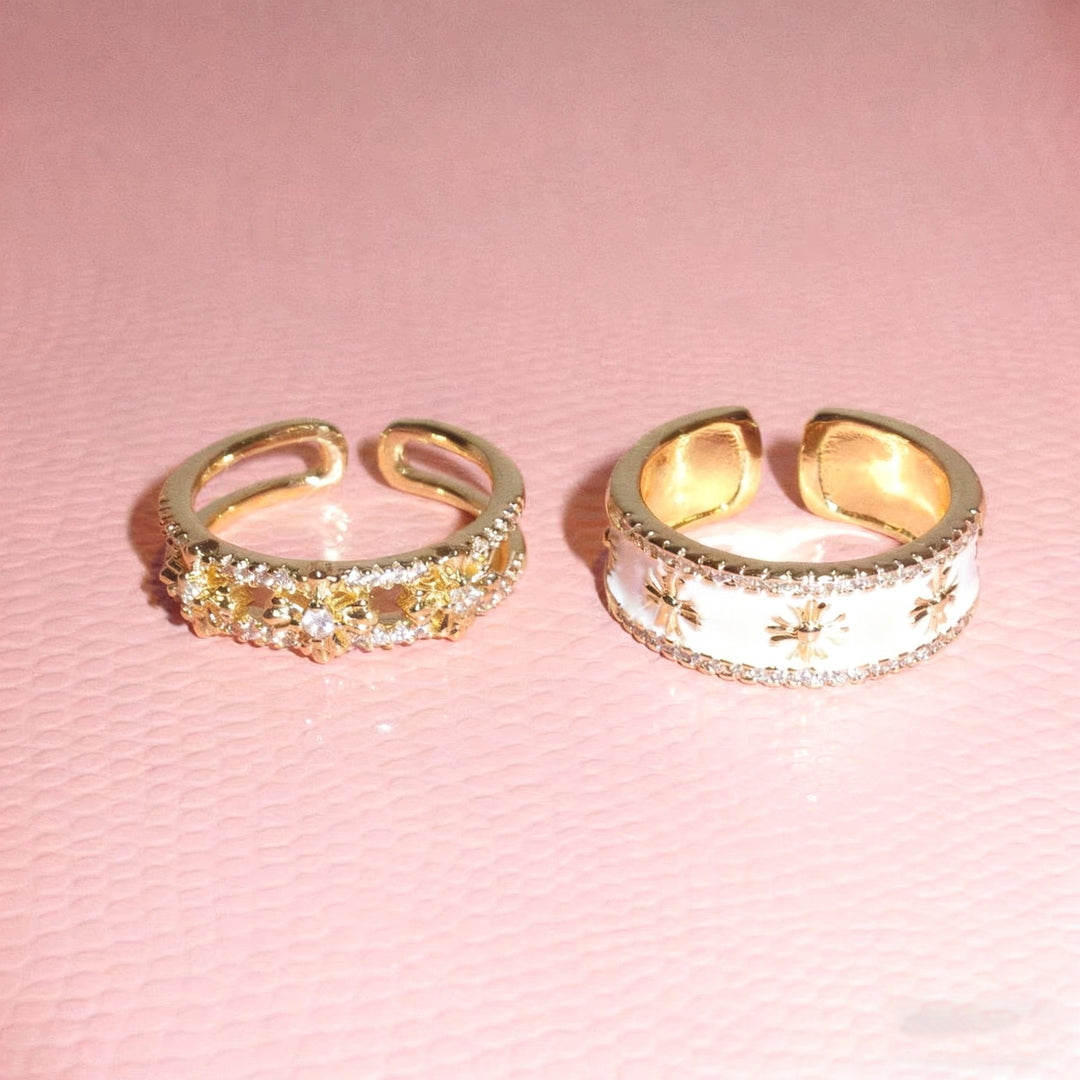Vintage Starburst Open Ring Set (Light Luxury Niche Sweet & Edgy Bands)