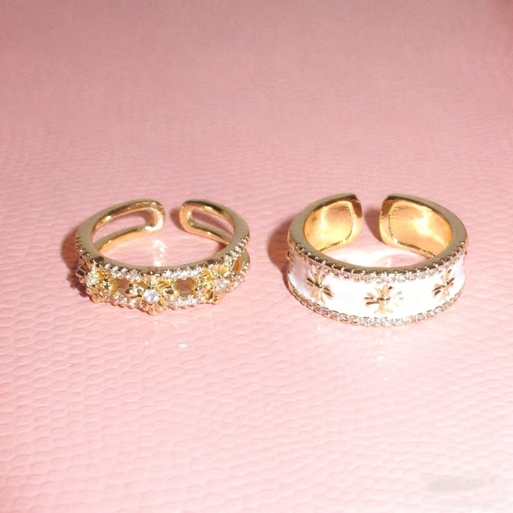 Vintage Starburst Open Ring Set (Light Luxury Niche Sweet & Edgy Bands)