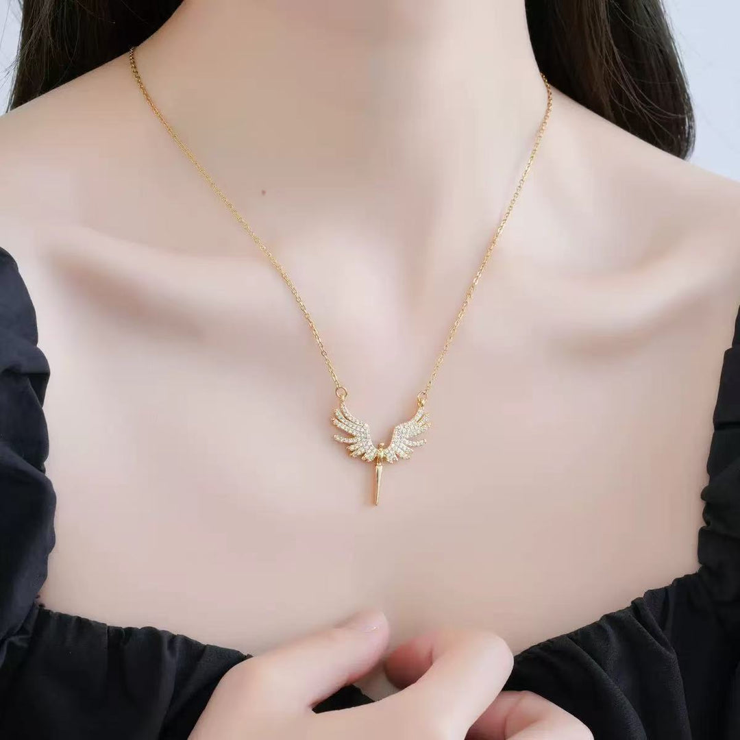 Pave‑Set Angel Wing Cone Pendant Necklace, Gold & Silver Two‑Tone Options