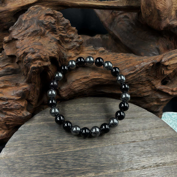 Natural Black Agate Beaded Bracelet (Unisex Stretch Bead Jewelry)