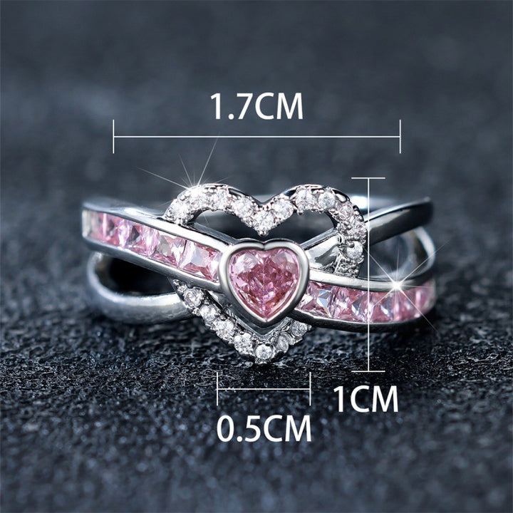 Sweet Pink Heart Intertwined Ring (Girly Paved Statement Band)
