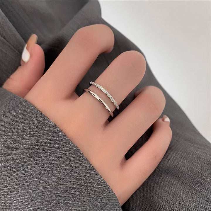 Double Intertwined Half Pave Thin Ring, 3 Colors Dainty Stacking Band For Women