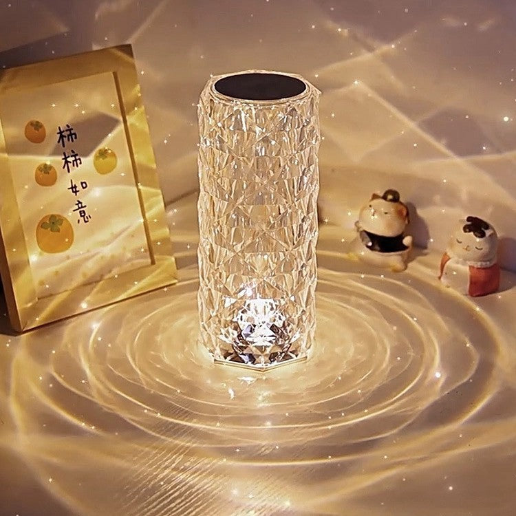 Diamond Cut Crystal Rose Atmosphere Table Lamp, 16 RGB Color Touch & Remote Rechargeable Projection Night Light