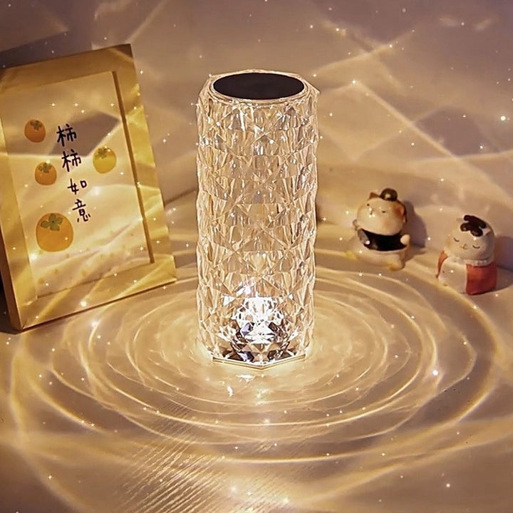 Diamond Cut Crystal Rose Atmosphere Table Lamp, 16 RGB Color Touch & Remote Rechargeable Projection Night Light