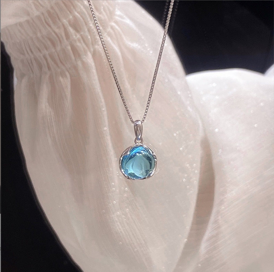 S925 Silver Scalloped Round‑Stone Choker Necklace, Multi‑Gem Pendant