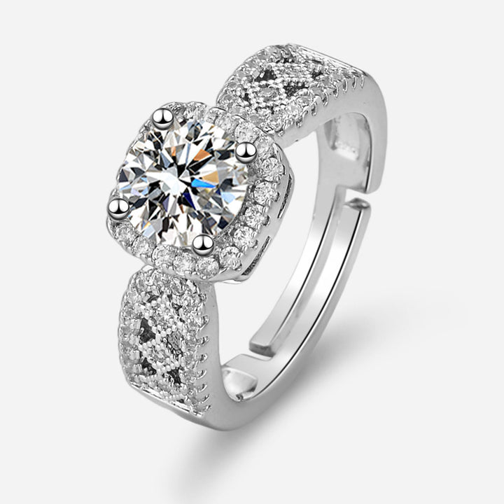 S925 Silver Halo‑Set Diamond Open Ring, Vintage Lace Hollow Engagement Ring for Women