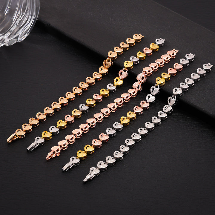Textured Heart Link Bracelet, 3 Colors Hollow Love Chain for Women