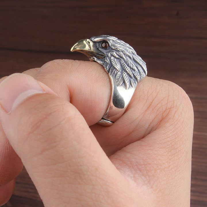 Vintage Oxidized Eagle Head Open Ring (Statement Unisex Band)