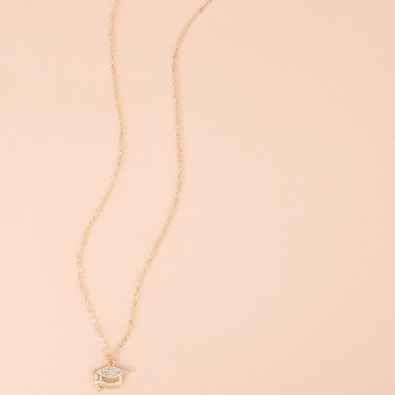 Graduation Cap Rhinestone Pendant Necklace