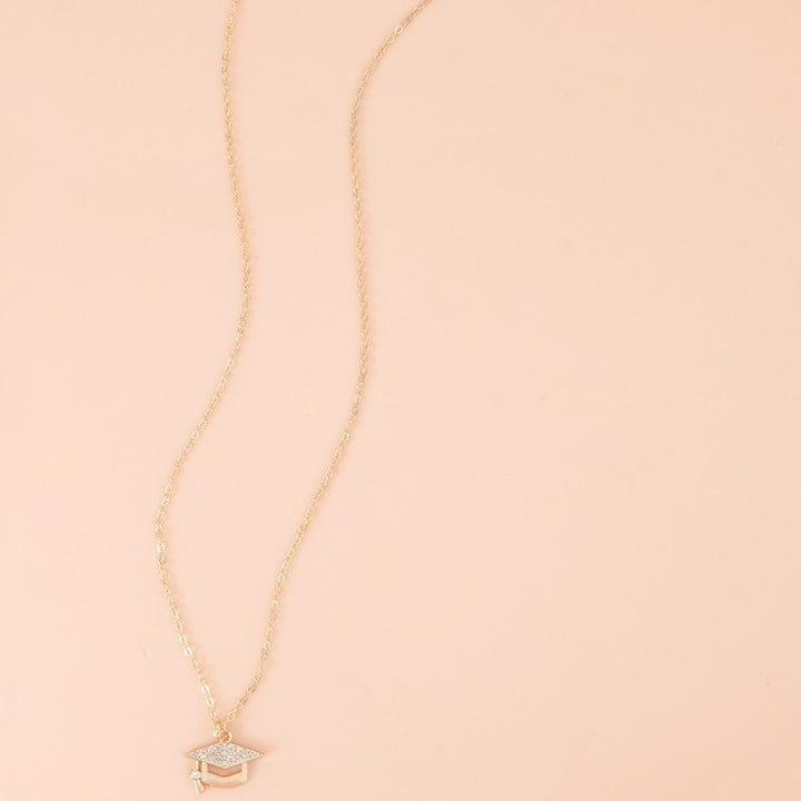 Graduation Cap Rhinestone Pendant Necklace