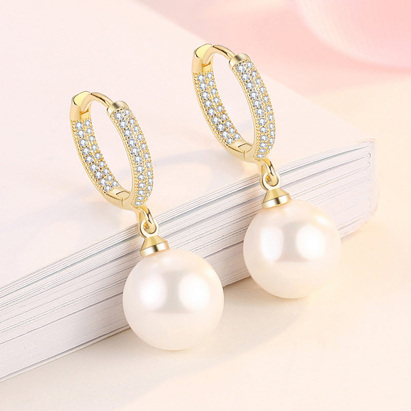 S925 Silver Paved Huggie Hoop Earrings With Pearl Drop, 2 Colors Luxury Dangle Earrings