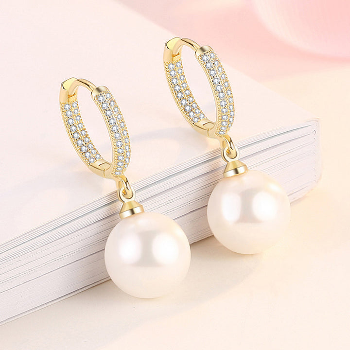 S925 Silver Paved Huggie Hoop Earrings With Pearl Drop, 2 Colors Luxury Dangle Earrings