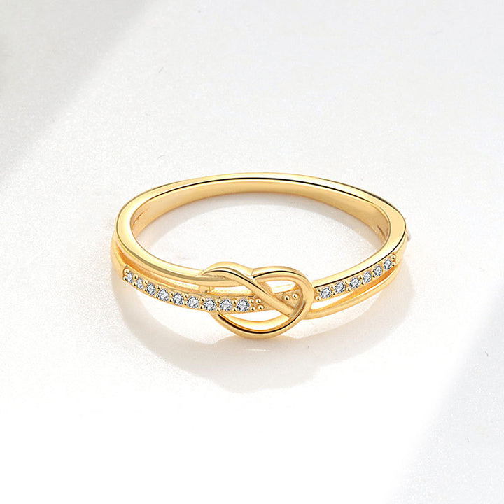 Infinity Knot Paved Thin Ring, Three-Tone Gold Silver Rose Gold Minimalist Luxury Daily Band