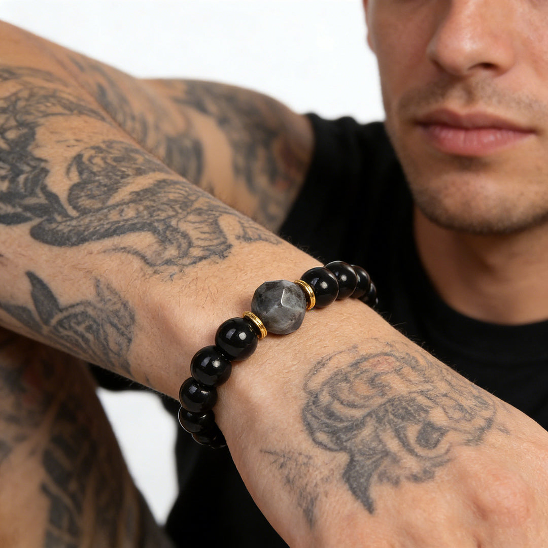 Black Onyx & Raw Stone Cut Beaded Bracelet (Light Luxury Niche Dark Style Bracelet)