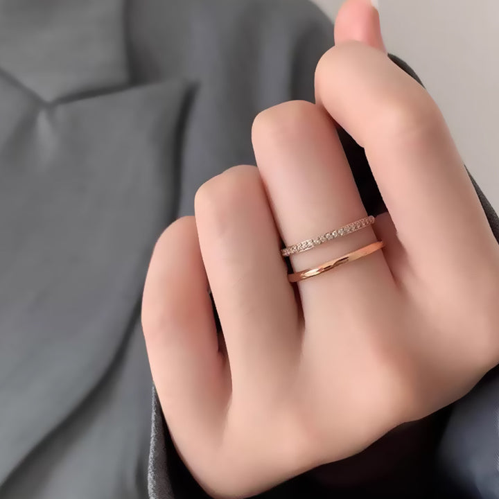 Double Intertwined Half Pave Thin Ring, 3 Colors Dainty Stacking Band For Women