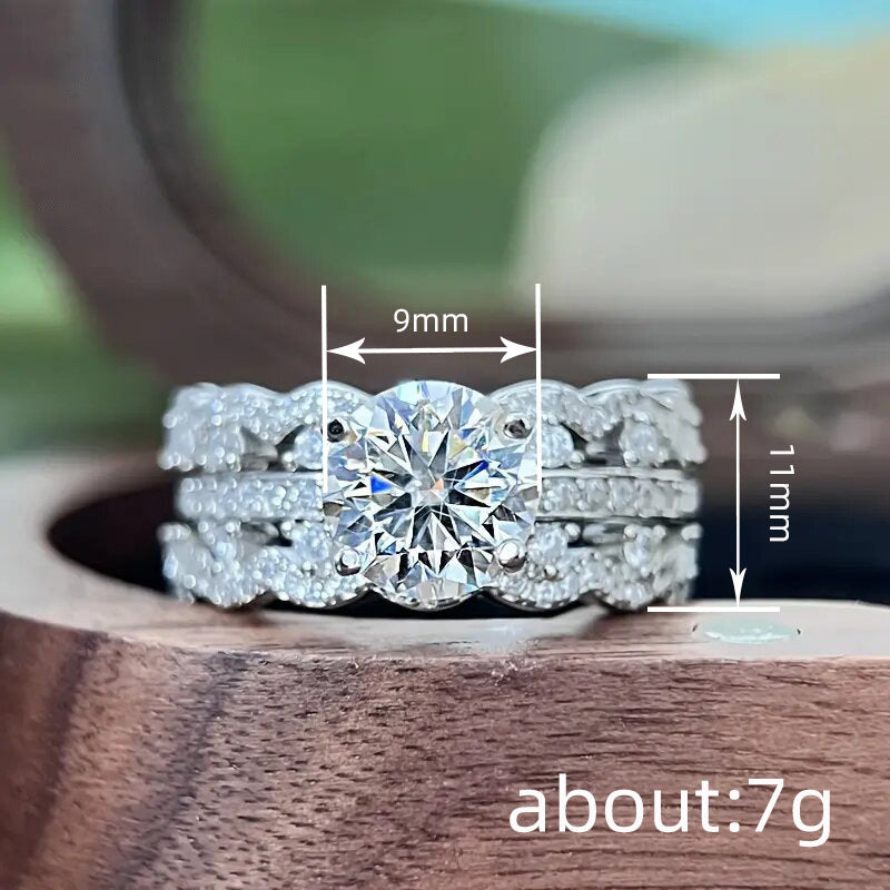 Silver‑Tone Wave Full‑Pavé Stackable Ring Set