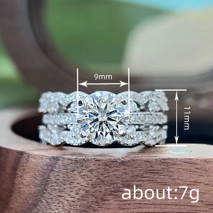 Silver‑Tone Wave Full‑Pavé Stackable Ring Set