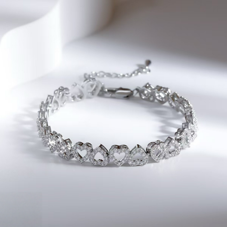 Heart Pavé Tennis Bracelet (3 Tone Delicate Romantic Bangle)