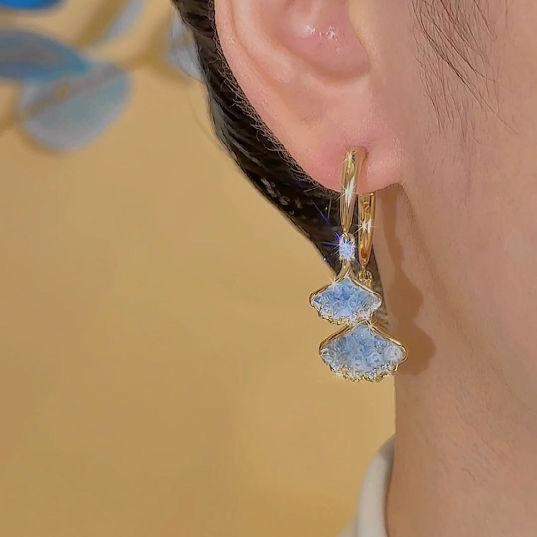 Double Layer Ice Blue Ginkgo Leaf Huggie Earrings (Light Luxury Fresh Gentle Earrings)
