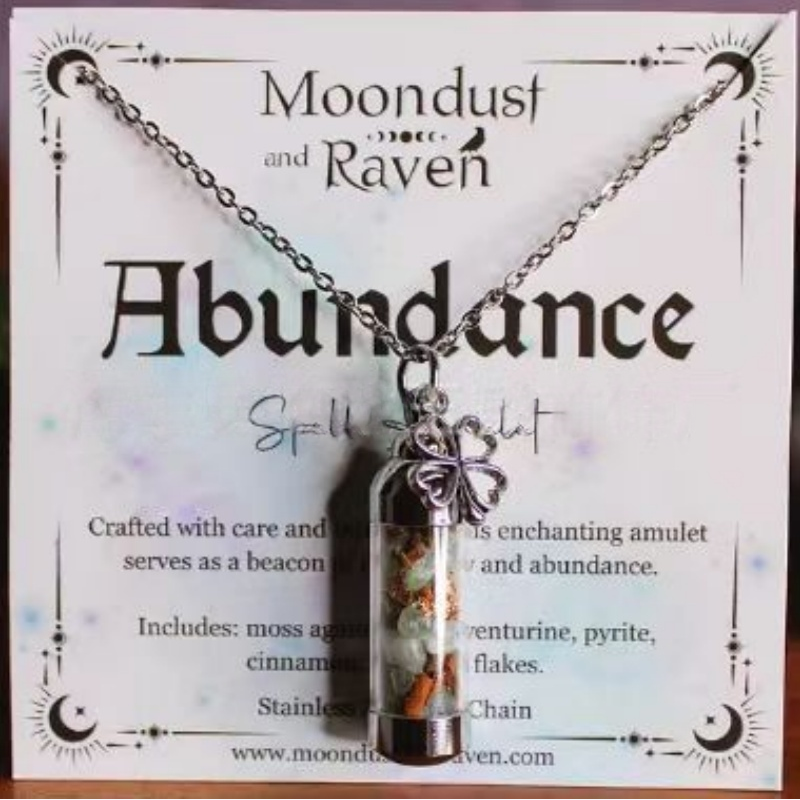 Vintage Wish Bottle Crystal Herb Amulet Necklace, Multi-Themed Stainless Steel Spiritual Clavicle Chain