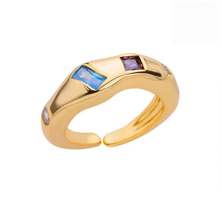 Irregular Curved Color‑Stone Open‑Band S925 Sterling Silver Ring, Multiple Colors Available