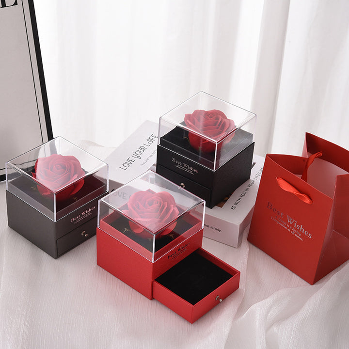 Preserved Rose Drawer Jewelry Gift Box Set, Multiple‑Color Options