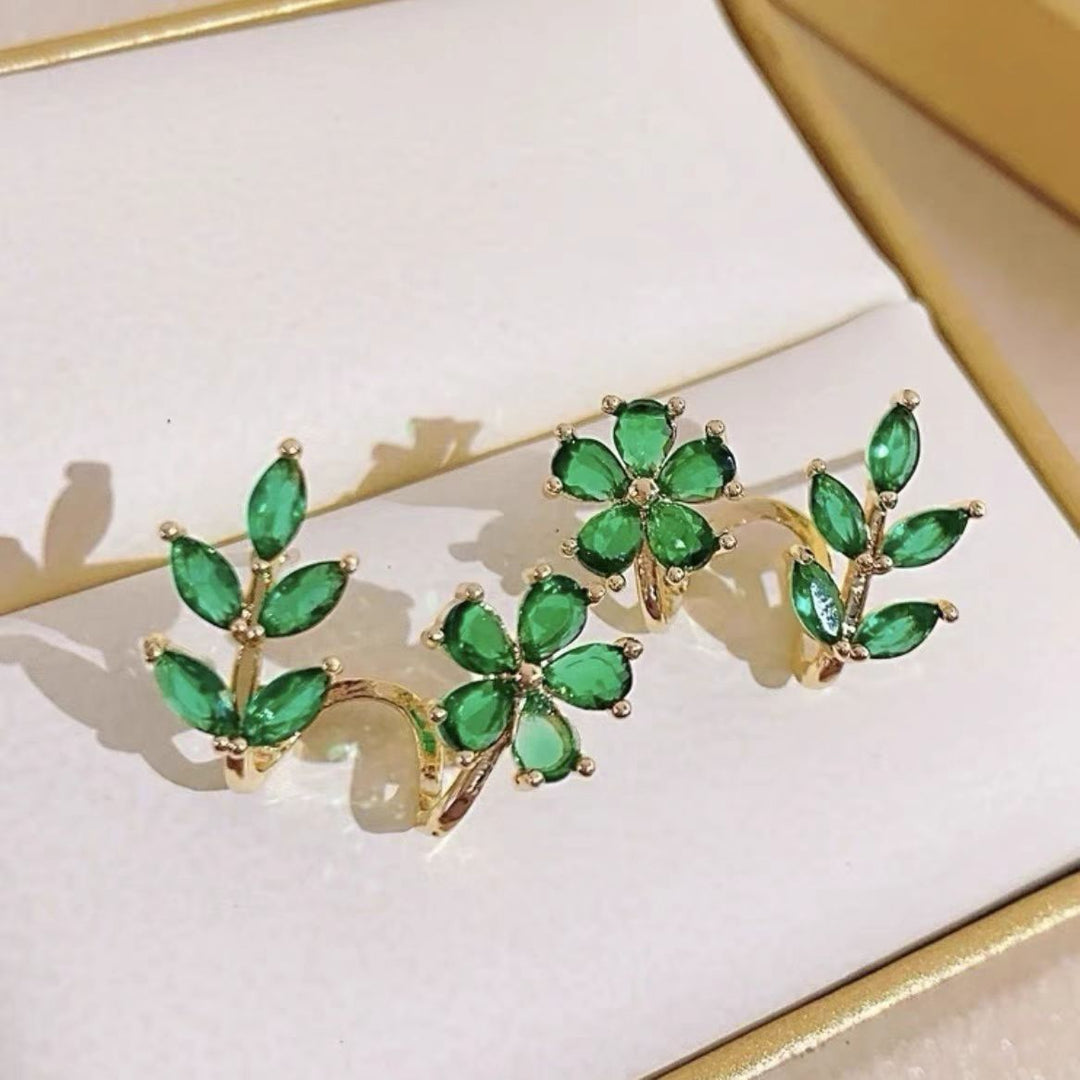 Floral Branch Paved Crawler Earrings