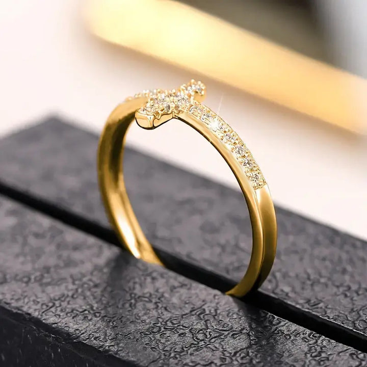 Side Paved Diamond Cross S925 Silver Thin Ring, Minimalist Diamond Band Available in 3 Tones